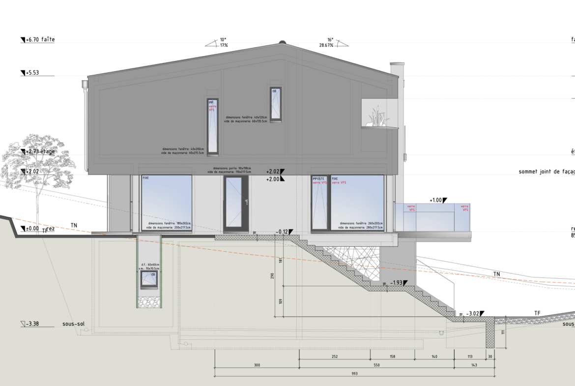 Grimisuat plan façade ouest