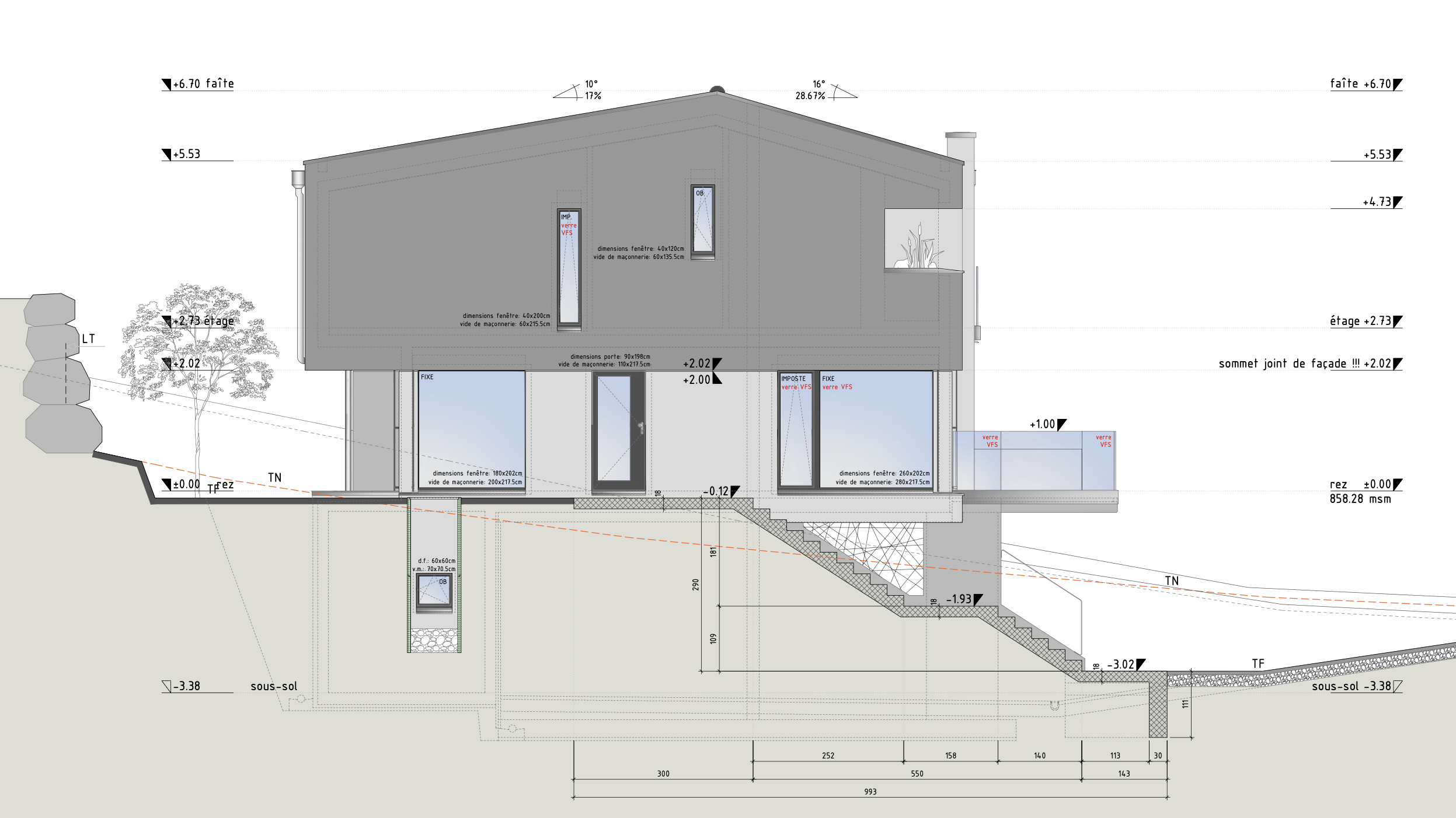 Grimisuat plan façade ouest
