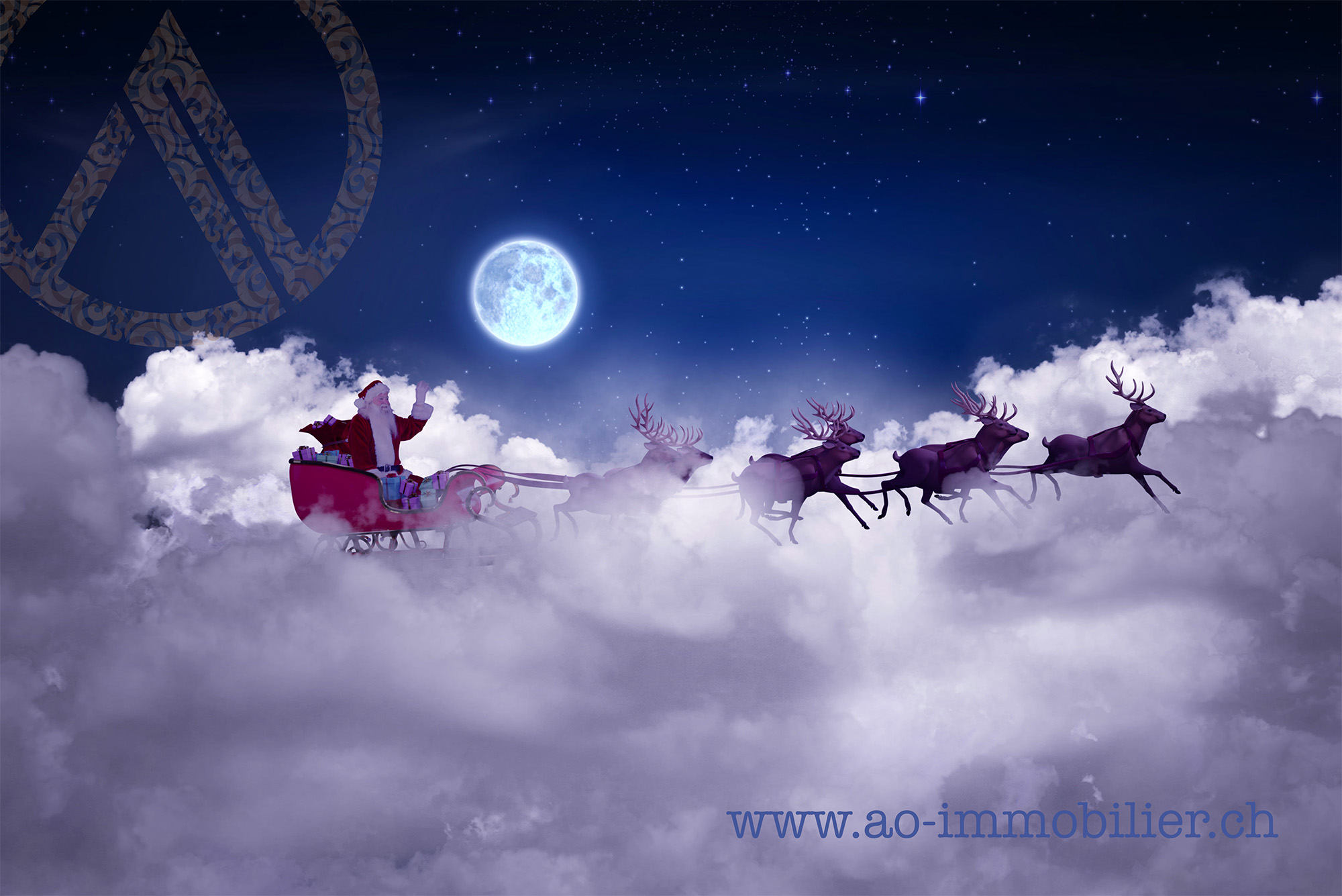 Santa se glisse au-dessus des nuages et plonge en direction de Concise