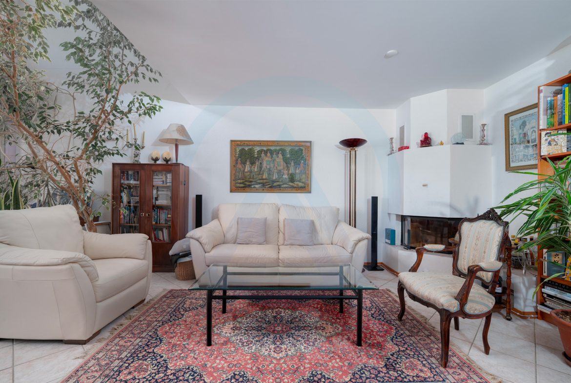salon cheminée au rez inférieur avec accès jardin