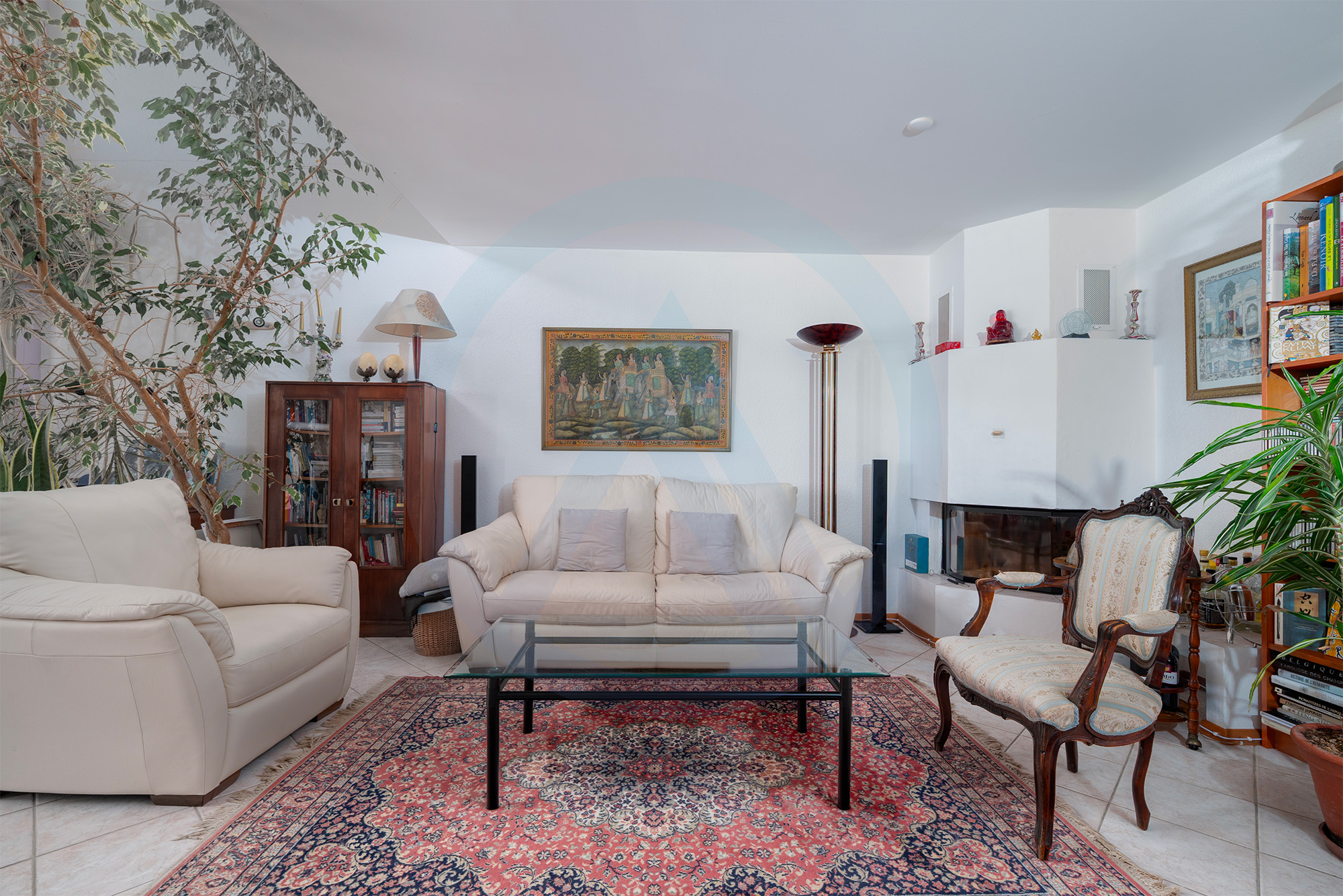 salon cheminée au rez inférieur avec accès jardin